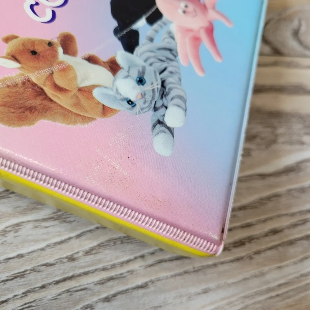 Vintage 1998 Beanie Babies card binder with 49 cards yellow